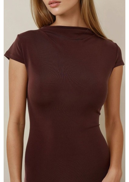 Kadın Soft Örme Bodycon Mini Elbise Kahverengi