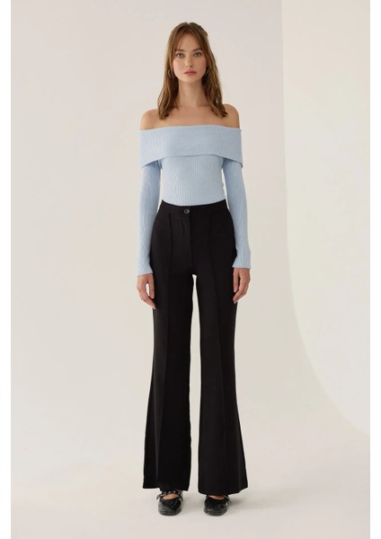 Kadın Omuz Açık Madonna Yaka Triko Üst Maya Mavisi