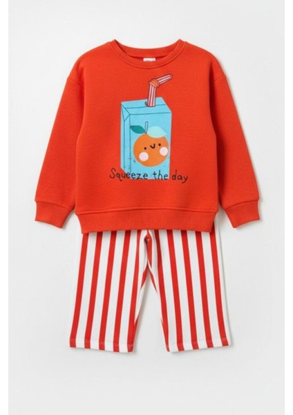 Kız Çocuk Baskılı 3 Iplik Pamuklu Kumaş Alt Üst Takım
