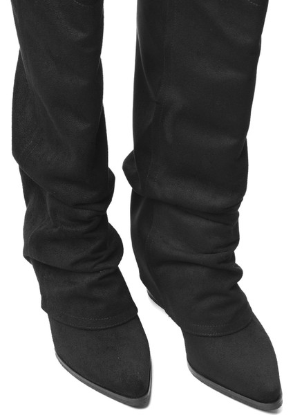 Kadın Süet Çizme Körüklü Çekme Western Siyah Merina fırsatları