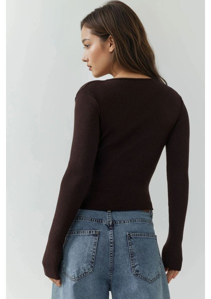 Kadın Sabrina Fermuarlı Kazak Mocha Kahvesi