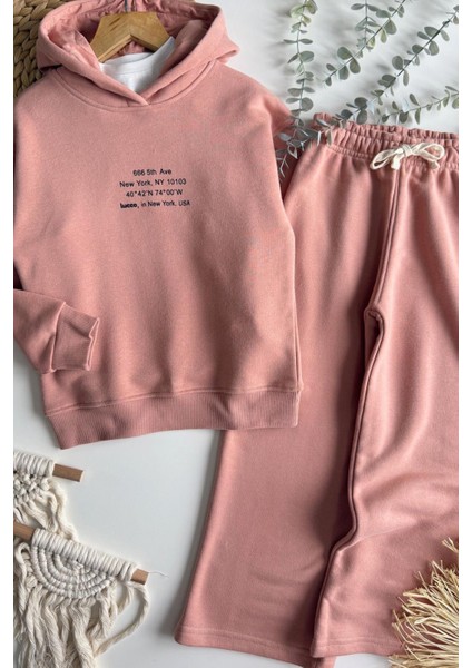 Kız Çocuk Kapüşonlu Baskılı 3 Iplik Pamuklu Kumaş Alt Üst Takım fiyatları