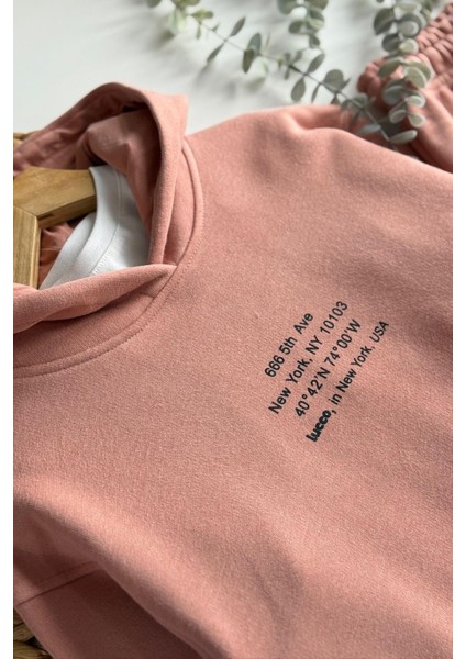 Kız Çocuk Kapüşonlu Baskılı 3 Iplik Pamuklu Kumaş Alt Üst Takım fırsatları