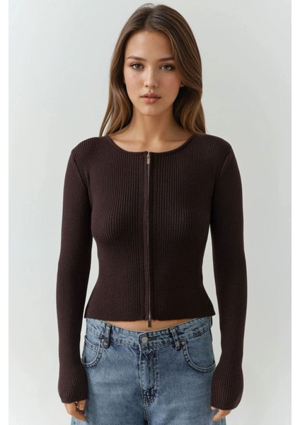 Kadın Sabrina Fermuarlı Kazak Mocha Kahvesi