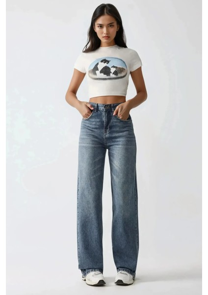 Kadın Straight Fit Denim Pantolon Kot