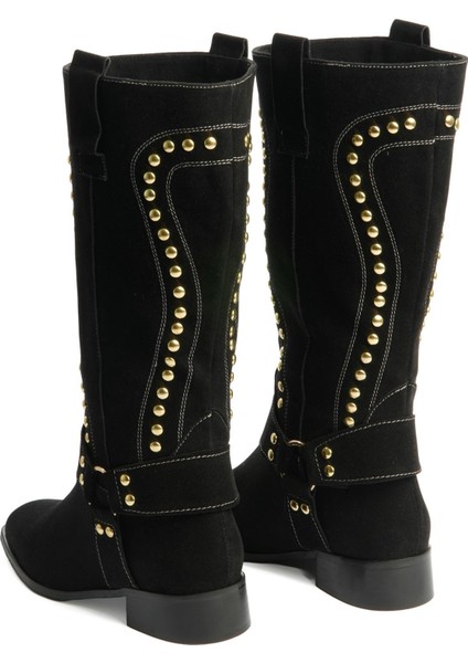 Kadın Süet Çizme Gold Zımba Detaylı Siyah Eldora indirimleri