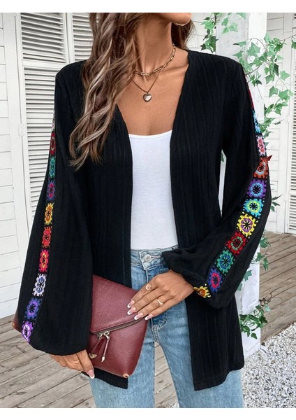 Kadın Uzun Kollu Önü Açık Şardonlu Kaşkorse Ceket