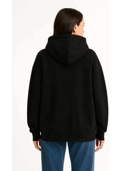 Kadın Samuray Ninja Çift Kapşonlu Zıp Fermuarlı Kanguru Çepli Hoodie Maske Detaylı Swetshirt - Siyah modelleri