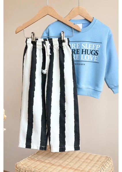 Erkek Çocuk Baskılı 3 Iplik Kumaş Kanvas Pantolonlu Pamuklu Alt Üst Takım modelleri