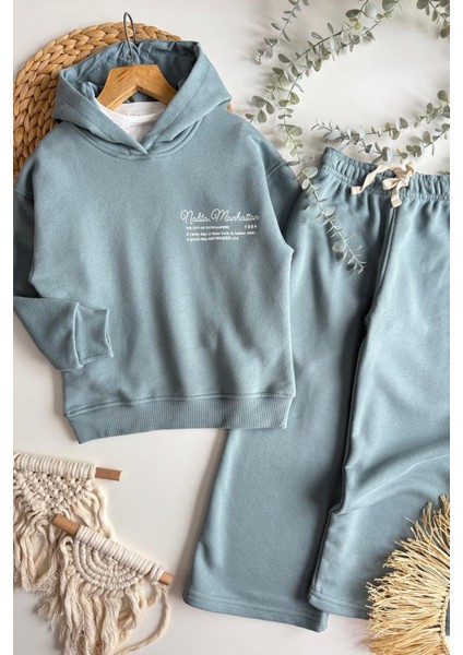 Kız Çocuk Kapüşonlu Baskılı 3 Iplik Pamuklu Kumaş Alt Üst Takım fiyatları