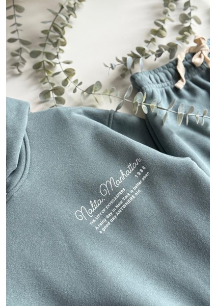 Kız Çocuk Kapüşonlu Baskılı 3 Iplik Pamuklu Kumaş Alt Üst Takım fırsatları