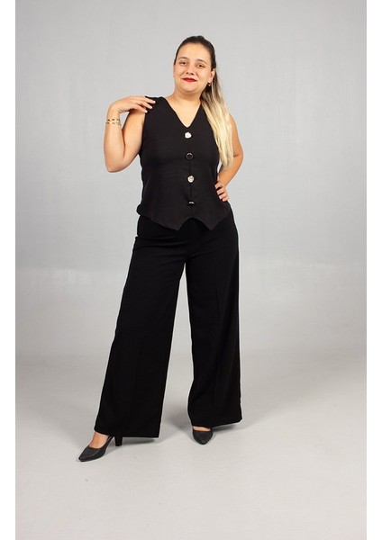 Büyük Beden Siyah Yelek Görünümlü Bluz modelleri