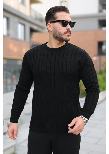 Erkek Örgü Desen Bisiklet Yaka Kazak