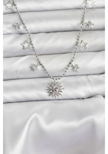 Pirinç Gümüş Renk Güneş Model Kadın Kolye - TJ-BKO10655