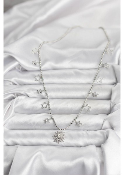 Pirinç Gümüş Renk Güneş Model Kadın Kolye - TJ-BKO10655 fiyatları