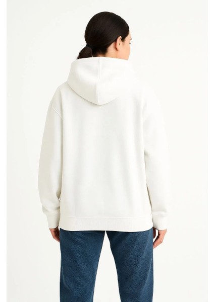 Kadın Samuray Ninja Çift Kapşonlu Zıp Fermuarlı Kanguru Çepli Hoodie Maske Detaylı Swetshirt - Beyaz fırsatları