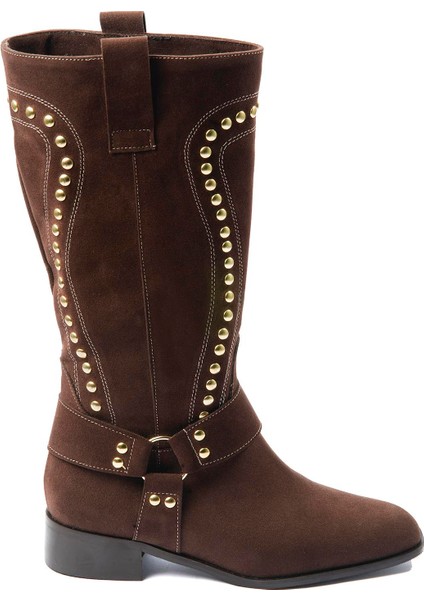 Kadın Süet Çizme Gold Zımba Detaylı Kahverengi Eldora fiyatları