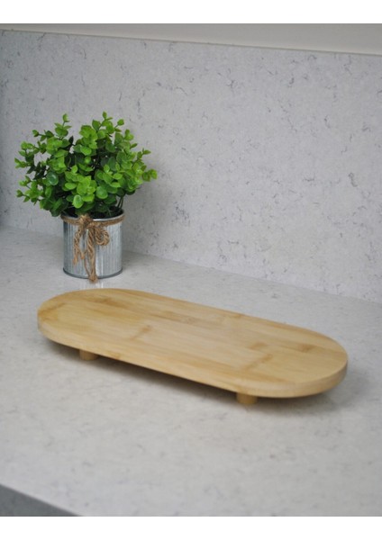 Bambu Ayaklı Sunum Tahtası Dekoratif Peynir Servis Tepsi Sunum Standı- 40X17 cm