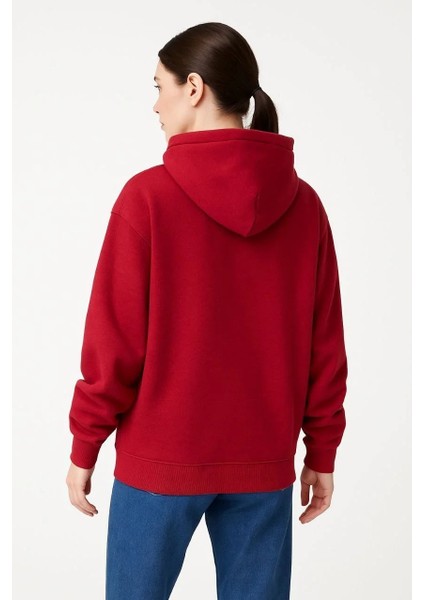 Kadın Samuray Ninja Çift Kapşonlu Zıp Fermuarlı Kanguru Çepli Hoodie Maske Detaylı Swetshirt - Kırmızı modelleri