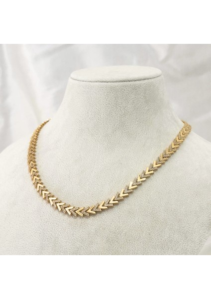 Vıp Seri Zirkon Taşlı Ok Kolye Gold