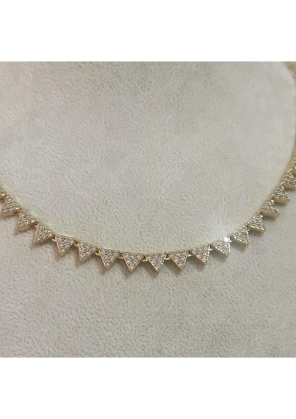 Vıp Seri Zirkon Taşlı Üçgen Kolye Gold fiyatları