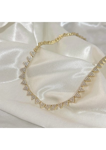 Vıp Seri Zirkon Taşlı Üçgen Kolye Gold indirimleri