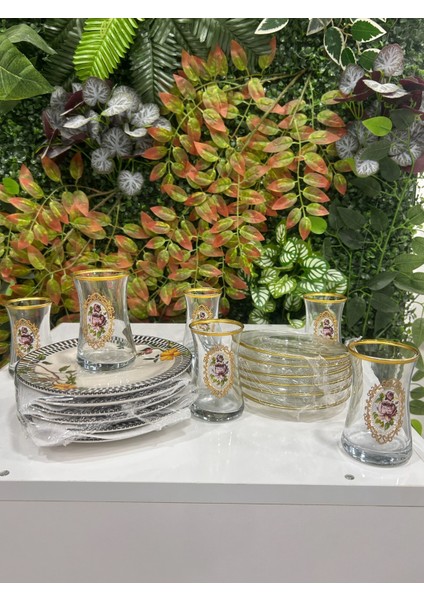 Gül Motifli Çay Seti 18 Parça modelleri