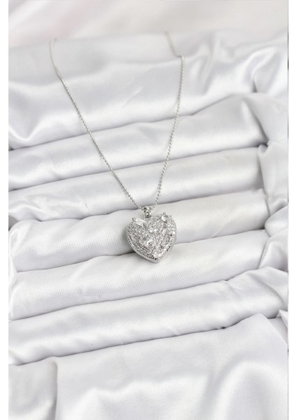 316L Çelik Zincir Gümüş Zirkon Taşlı Kalpli Kadın Kolye - TJ-BKO10625 fiyatları