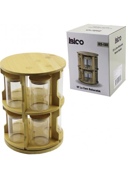 10 PCS YUVARLAK - DÖNER STANDLI CAM - BAMBU KAPAK TUZLUK - BAHARATLIK BAMBU STAND (4887)