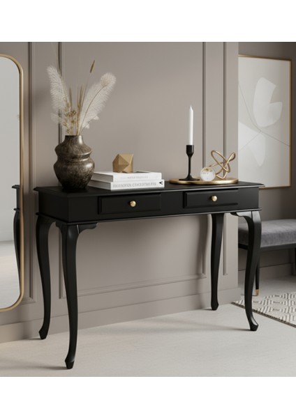 120 cm Masif Çekmeceli Lükens Siyah Dresuar