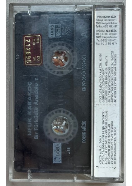 Ufuk Karakoç Bir Türküdür Anadolu 1 Kaset (Orijinal Dönem Baskı Kaset) fiyatları
