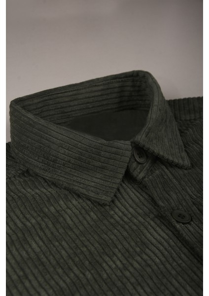 Erkek Yeşil Kadife Fitilli Rahat Kesim Gömlek Yumuşak Dokulu Likralı Kadife Gömlek 2600758 fiyatları