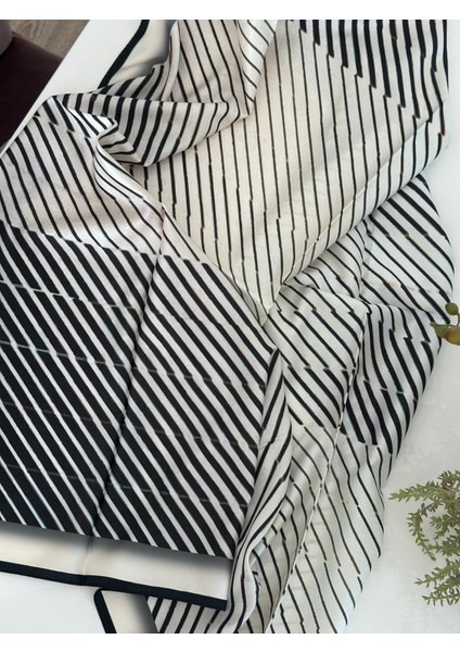 Krem Çizgili Twil Eşarp