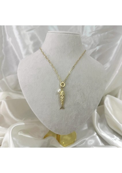 Incili Hareketli Balık Kolye Gold modelleri