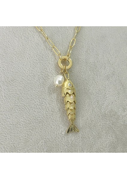 Incili Hareketli Balık Kolye Gold fırsatları