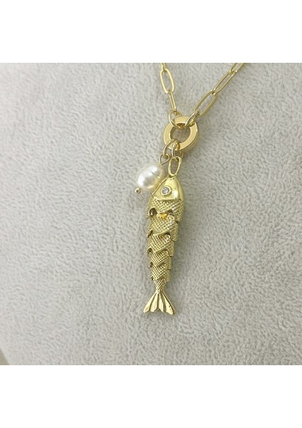 Incili Hareketli Balık Kolye Gold indirimleri
