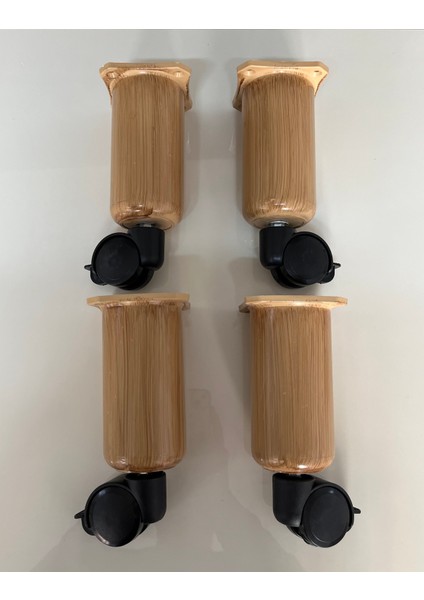 Tekerlekli Frenli Kilitli Sihirli Sehpa Ayağı Lux 20 cm 4 Adet Bohem Ayak 360 Derece Açık Kahve