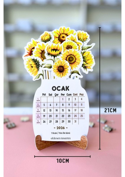 2026 Ayçiçek Temalı Masa Takvimi | Kayın Desenli Karton Tutucu | Dekoratif Takvim | Hediye Seçeneği fiyatları