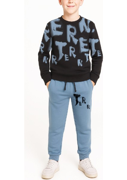 Erkek Çocuk 2 Iplik Şardonsuz Alt-Üst Takım Yazı Baskılı 3-10 Yaş 12413