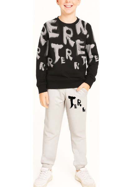 Erkek Çocuk 2 Iplik Şardonsuz Alt-Üst Takım Yazı Baskılı 3-10 Yaş 12413