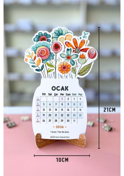 2026 Soft Çiçek Temalı Masa Takvimi | Kayın Desenli Karton Tutucu | Dekoratif Takvim | Hediye Seçeneği fiyatları