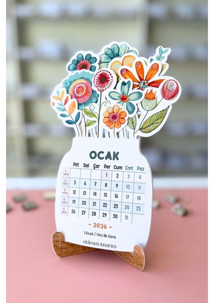 2026 Soft Çiçek Temalı Masa Takvimi | Kayın Desenli Karton Tutucu | Dekoratif Takvim | Hediye Seçeneği modelleri