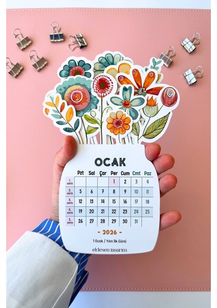 2026 Soft Çiçek Temalı Masa Takvimi | Kayın Desenli Karton Tutucu | Dekoratif Takvim | Hediye Seçeneği fırsatları