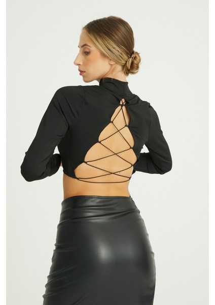 Kadın Sırtı Lastikli Uzun Kol Crop