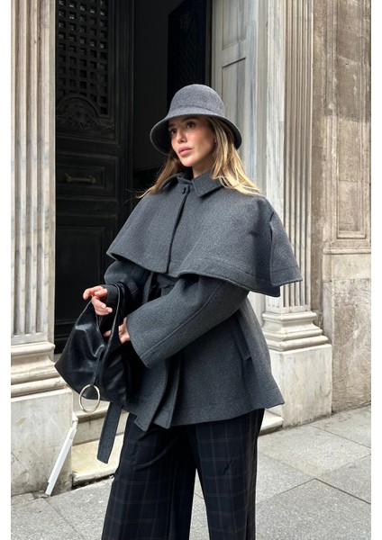 Antrasit Livia Pelerin Detaylı Kaşe Kaban fırsatları