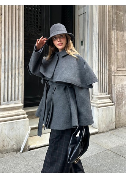 Antrasit Livia Pelerin Detaylı Kaşe Kaban indirimleri