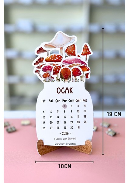 2026 Mantar Temalı Masa Takvimi | Kayın Desenli Karton Tutucu | Dekoratif Takvim | Hediye Seçeneği fiyatları
