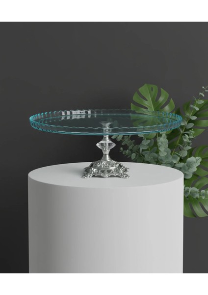 Avangard Gümüş Döküm Ayaklı Yuvarlak Pasta Standı Muhteşem Sunumluk