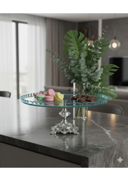 Avangard Gümüş Döküm Ayaklı Yuvarlak Pasta Standı Muhteşem Sunumluk fiyatları