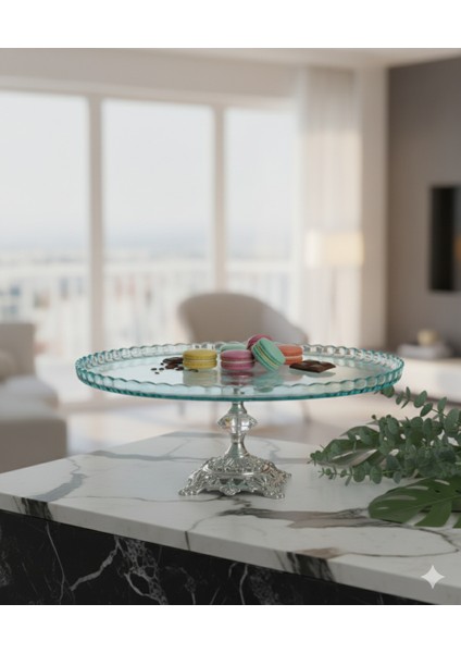 Avangard Gümüş Döküm Ayaklı Yuvarlak Pasta Standı Muhteşem Sunumluk modelleri